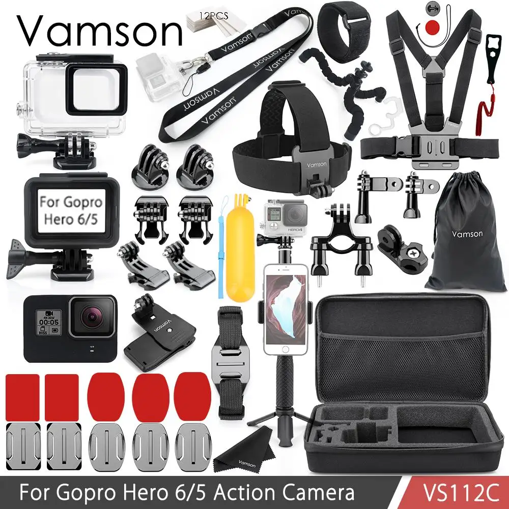 Vamson для Gopro аксессуары комплект для Gopro Hero 6/5 водонепроницаемый корпус стандартная рамка шейный ремень VS112B - Цвет: VS112C