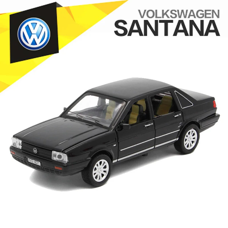 1:32 VW Santana литая под давлением модель, металлический автомобиль для мальчика, детский подарок с функцией оттягивания/музыка/светильник/с открывающимися дверцами - Цвет: Черный