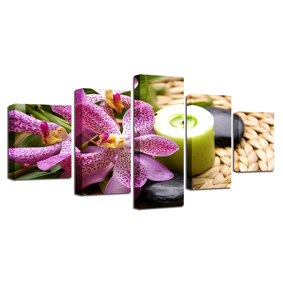 Canvas-Painting-Home-Decor-HD-Prints-Pictures-5-Pieces-Orchid-Flower-And-SPA-Stones-Poster-Modular (3)