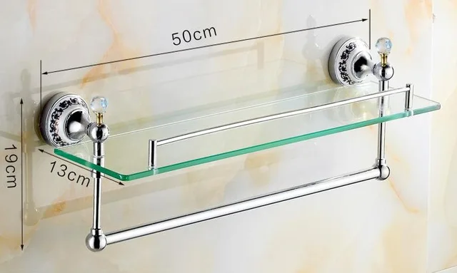 С украшениями в виде серебристых кристаллов Ванная комната оборудования указан Европейский Ванная комната хромированная отделка Керамика пластина Античные аксессуары для ванной комнаты костюма, T345 - Цвет: glass shelf