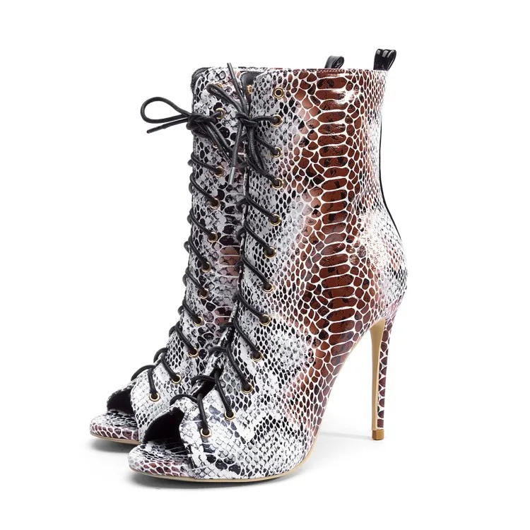 

Sexy Snake Peep Toe Sandals Boots Cross Straps High Heel Shoes Spring Summer Thin Heels Boot Newest Fashion Party Shoes