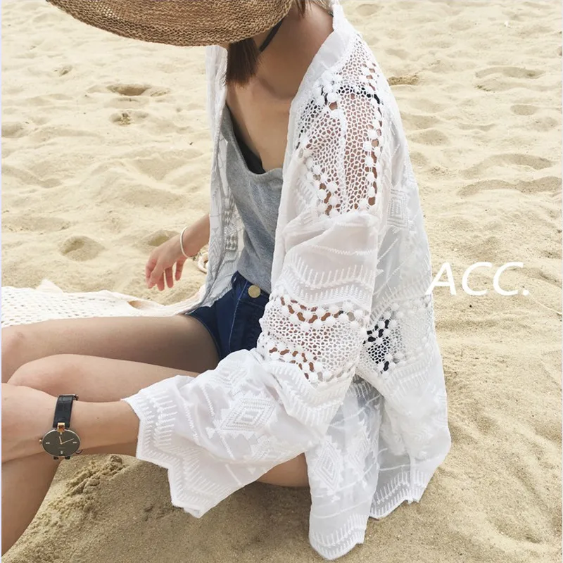 Новинка кружевной топ белая женская рубашка кимоно кардиган женские блузки
