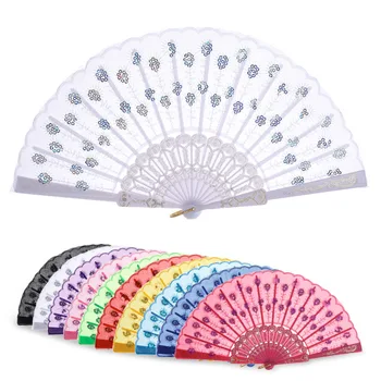 

Multi-color Folding Handmade Peacock Tail Fan Embroidered with Eye Shaped Sequins for Show Wedding Home Gift