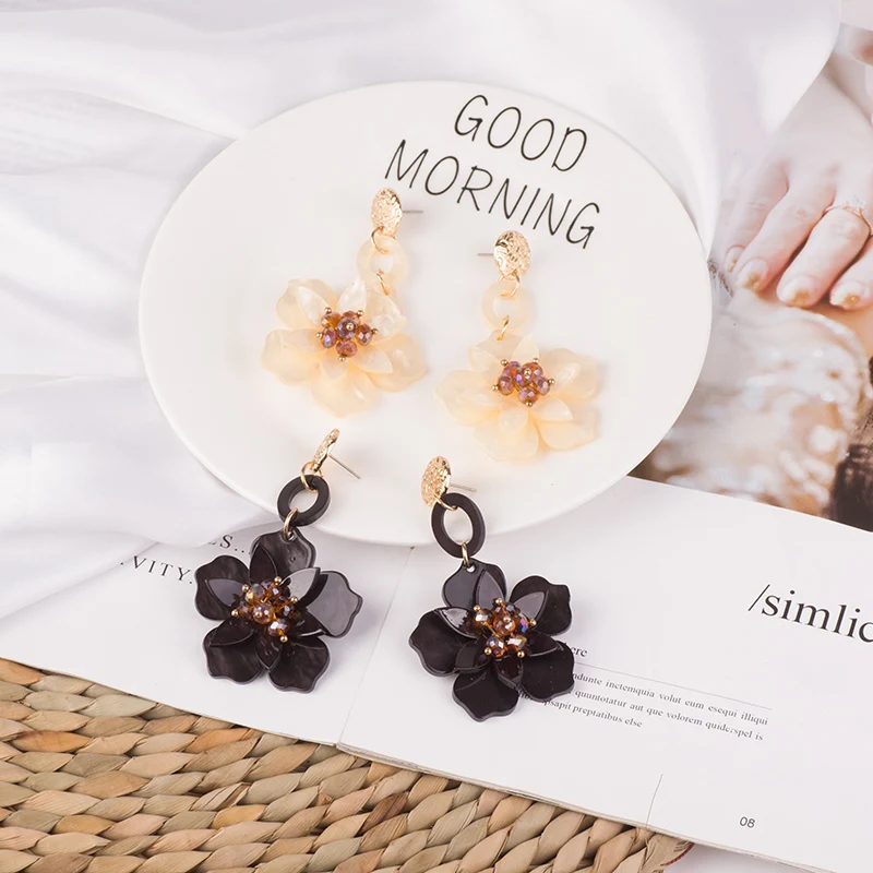 Trendy Long Acrylic Acetic Resin Earrings Flower for Women 2019 Big Metal Drop Earings Crystal for Girls Fashion Jewelry Brincos (6)