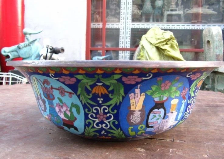 

15"Tibetan royal handwork Copper cloisonne Dragon bowl