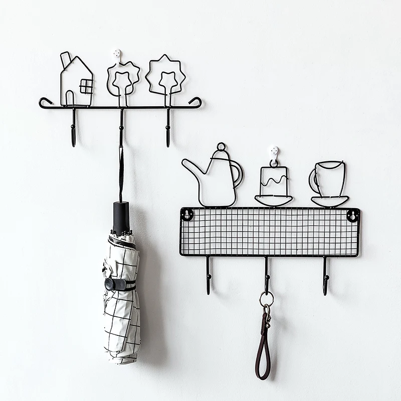 

Scandinavian Gate Key Creative Wrought iron Hook Clothes and Caps Hanging Rack Trial Room Entering Door Wall Hanging Rack