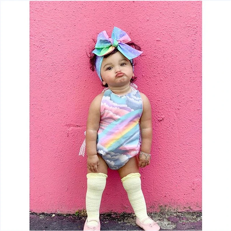 

Newborns Baby Girl Kid Lace Rainbow Romper bodies baby Sunsuit Clothes Set 0-24M 610