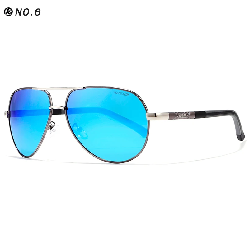 KDEAM лягушка, зеркальные мужские поляризованные солнцезащитные очки с УФ-защитой, модные высококачественные брендовые дизайнерские крутые очки для вождения, пилот KD8725 - Цвет линз: C6