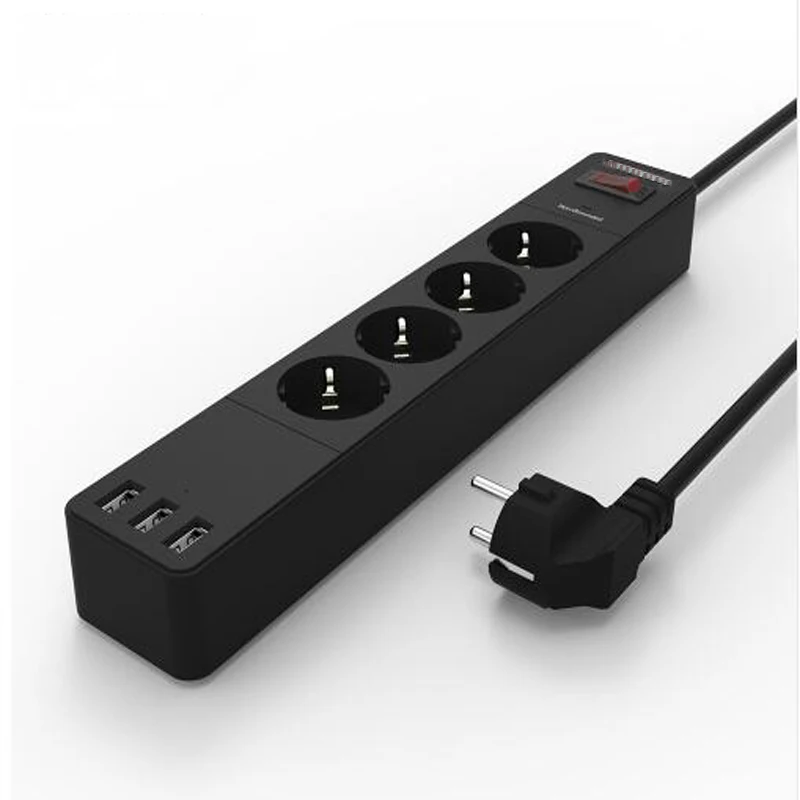 

EU Standard Smart USB Power Strip Surge Protector Extension Lead Adapter High power 4 AC Cable USB wall Socket EU Plug