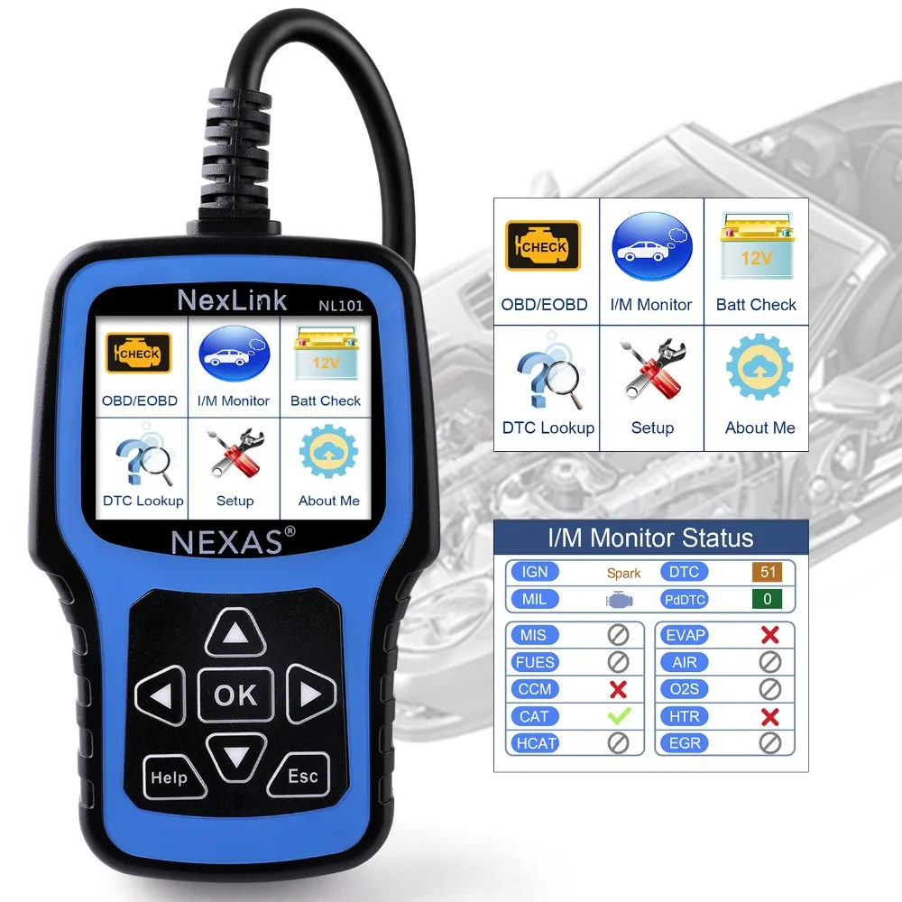 OBD2 сканер инструмент диагностики авто Nexas NL101 с Батарея Тесты для диагностики автомобиля автомобиль сканер универсальный, оптический двигателя Code Reader