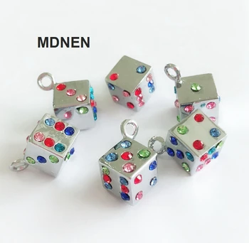 

30pcs Colorful Rhinestone Dice Hang Charms Pendant Fit Dog Collar Tags Wristband Belts Keychain
