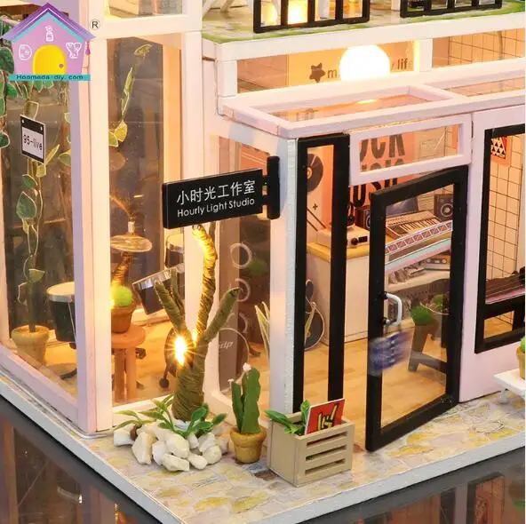 Wooden DIY Doll House Miniature Puzzle Assemble 3d Miniaturas Dollhouse Kits Toys For Children Gift studio