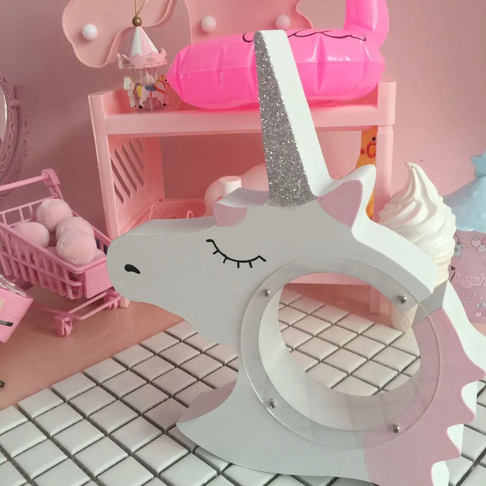 子供ユニコーン木材マネーボックスファッションホームデコレーション誕生日ギフトかわいいお金缶収納ボックス素敵なピンクホワイト色 Aliexpress