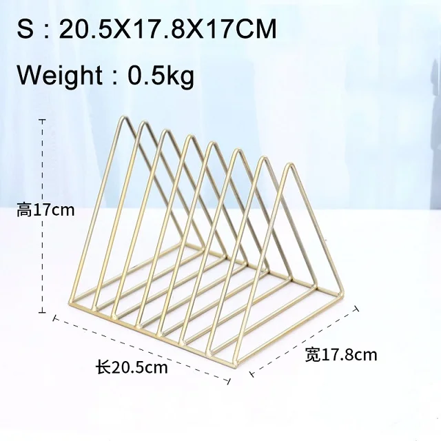 New Nordic треугольник простой из кованого железа полки настольная подставка для хранения полки файл журнала коробка для хранения офисная стойка ювелирные изделия - Цвет: gold s
