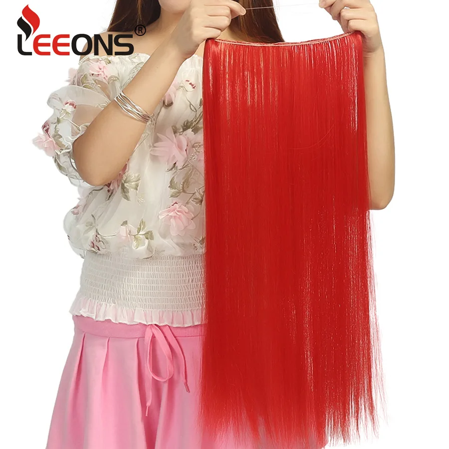 Leeons Synthetic Straight Hair Extension Clip In One Pieces Hairpieces Red Hair Ombre Fake Hair Pieces Red Pink Blue Green