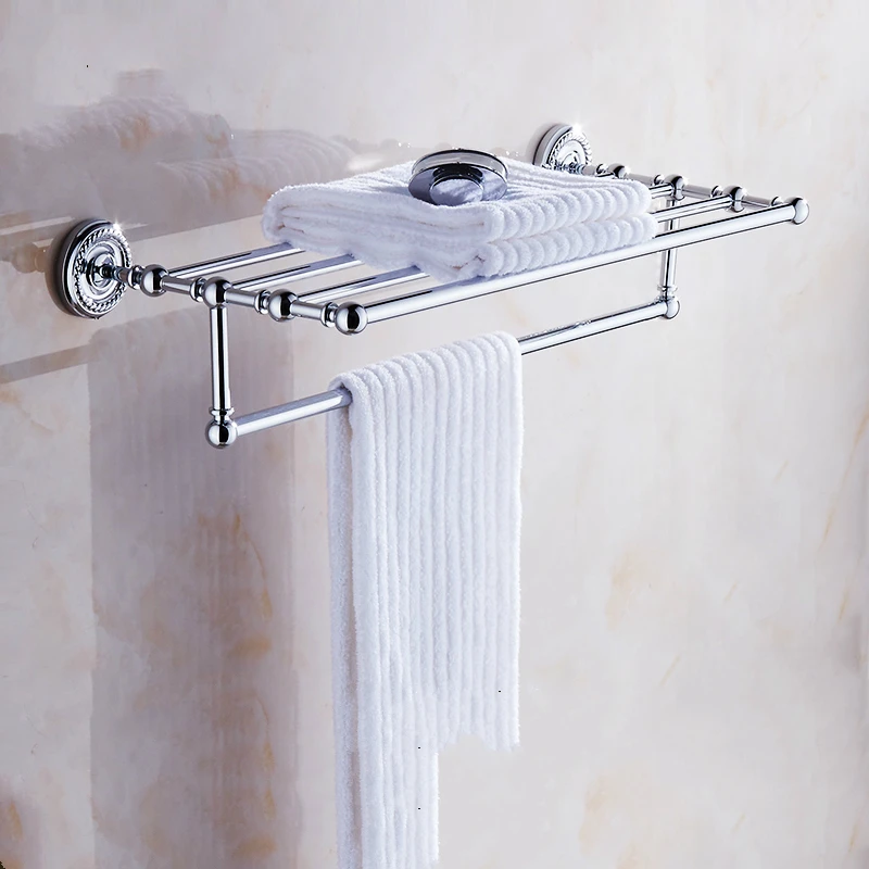 

Antique Double Layer Chrome Towel Rail Brass Polished Towel Rack Towel Bar Bathroom Shelf Wall Mount Bathroom Products Fc0