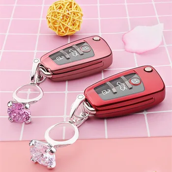 

Creative Diamond ring keychain Soft TPU Auto Key Protection Cover Case For Audi C6 A7 A8 R8 A1 A3 A4 A5 Q7 A6 C5 Car Holder Shel
