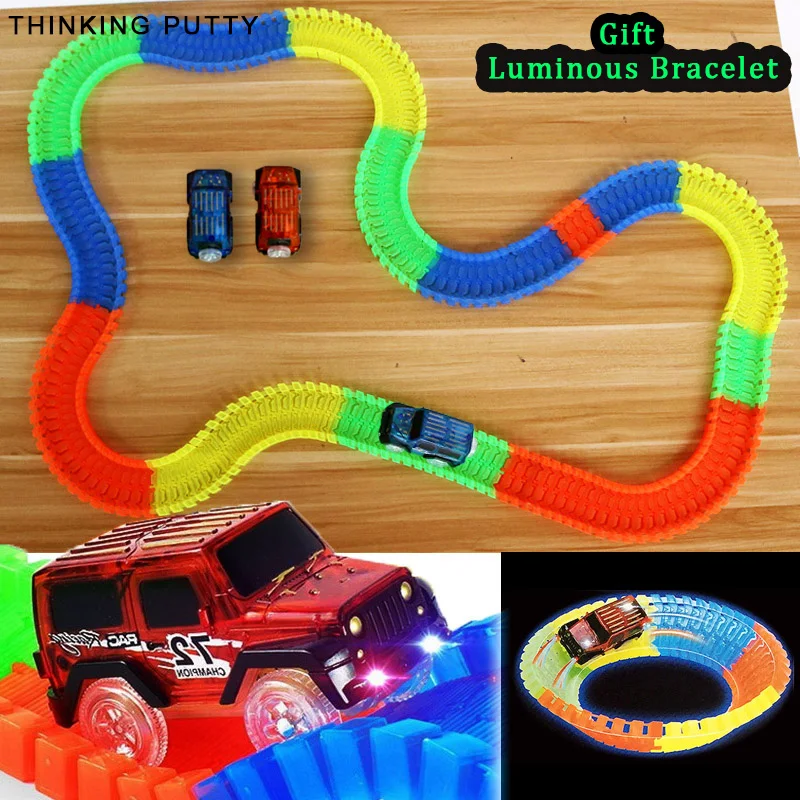 

160/180/220 PCS Flexible Track Hot Wheels Glowing Road Kids Toys Truck Miracle Race Luminous Track For Car Flash in The Dark