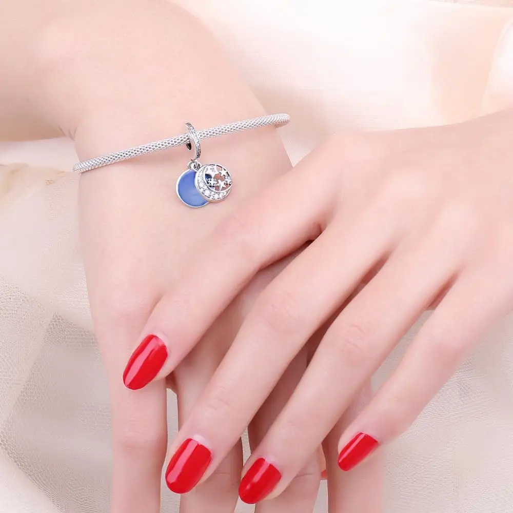Jewelrypalace натуральная 925 серебро секрет Синий Любовь Подвески Бусы Fit Браслет Луна