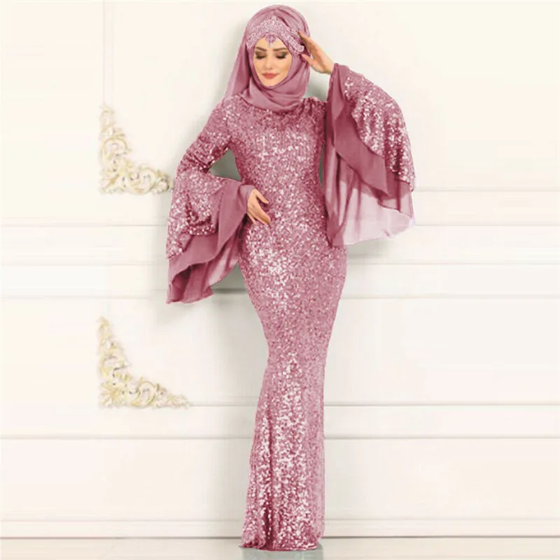 

Dubai Kaftan Dress Muslim Party Abaya Women Arabic Sequined Patchwork Turkey Islam Prayer Caftan Marocain Dress Plus Size Dress