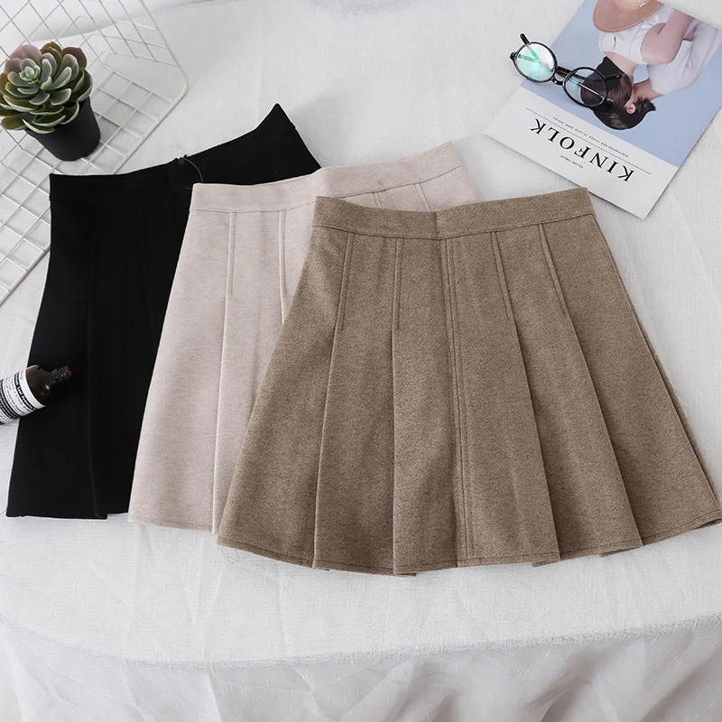 Осень-зима Для женщин Высокая Талия Короткие плиссированные юбки школьников Femme короткие мини-линии нарядные юбки