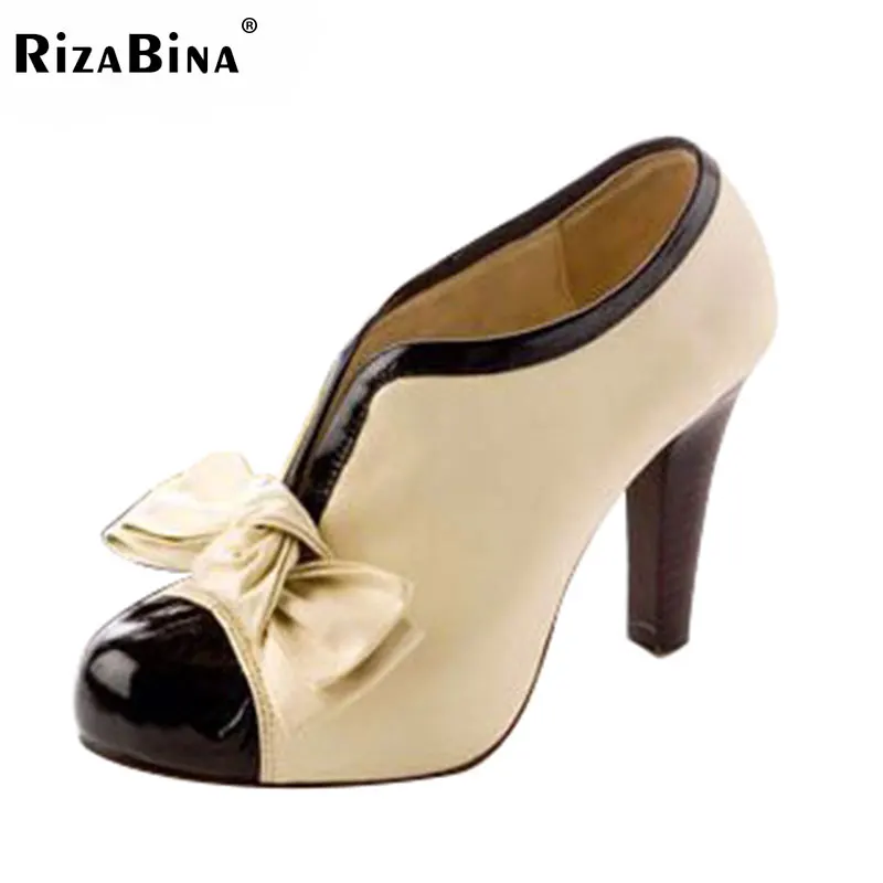 

women high heel shoes new sexy lady beige bow vintage bowknot pumps platform round toe ladies H023 size 35-43