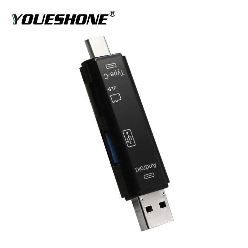 3 в 1 type-C кардридер USB 3,0 Micro USB флэш-накопитель адаптер разъем высокоскоростной micro sd кард-ридер - Цвет: black