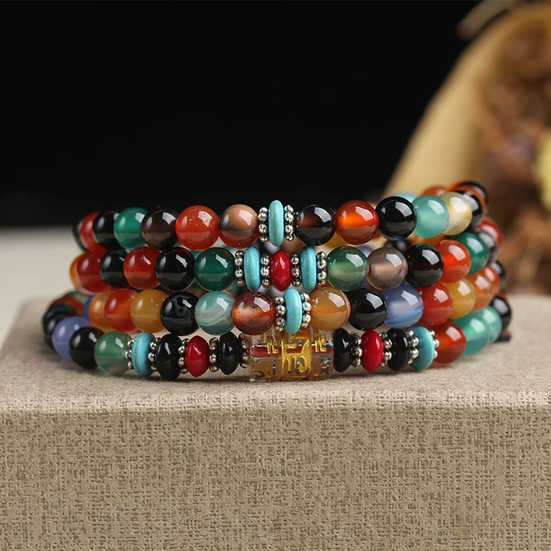 

6mm Natural Colorful Agate Beads bracelet Fine Agate Beaded 108pcs Beaded Jewelry Bracelets For Woman As Gifts,Can Drop Shipping