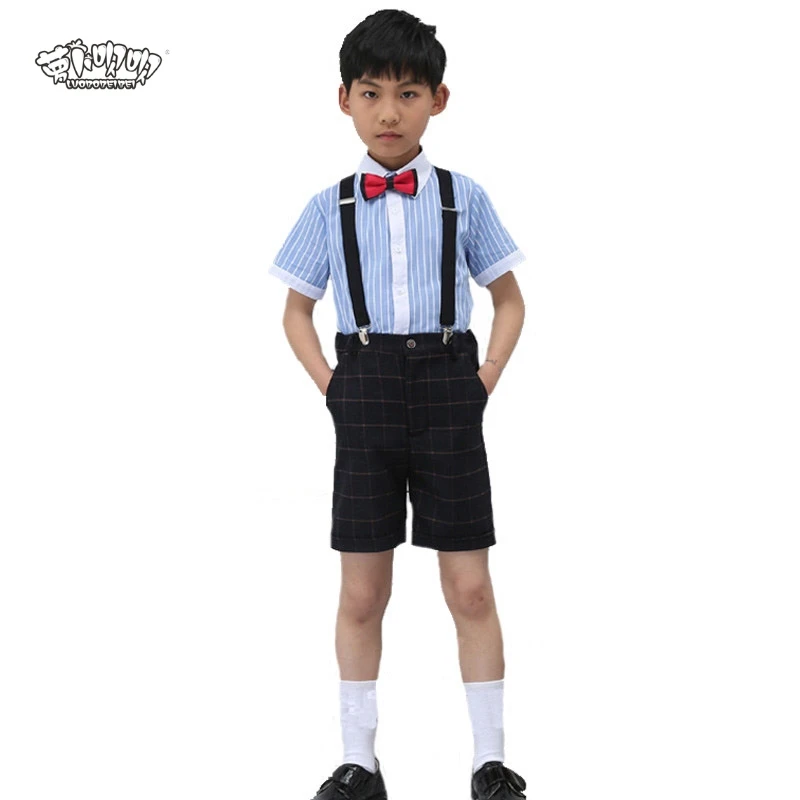 

Brand Baby Boys Suit Birthday Dress Uniform 2Pcs Bow Tie T-Shirt + Overalls Gentleman Performance Children Costume Clothes F97