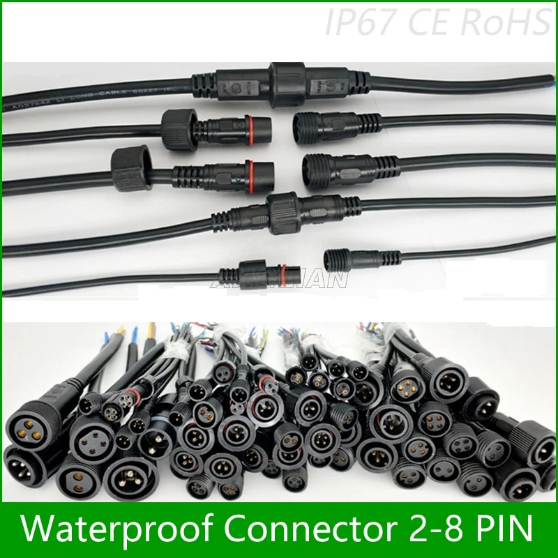 Водонепроницаемый разъем 5 пар ток 8A/12A/20A 2 pin / 3 4 с проводным кабелем IP67 гнездовой