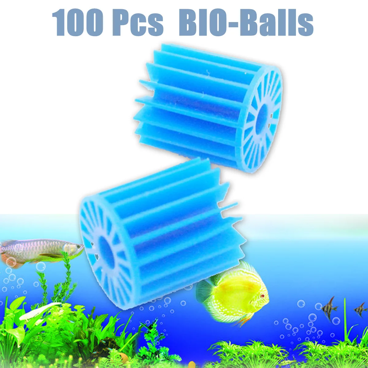 Blue PVC Cotton Aquarium Pond Bio Balls 100Pcs/Bag Canister Clean Fish