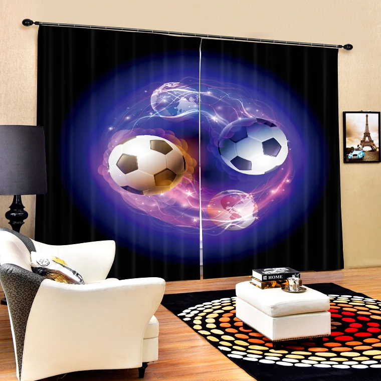 Amazing Football Print Luxury 3D Blackout Curtains For Football Fans Living room Bedding room