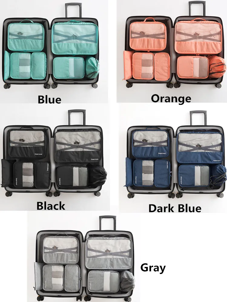 7 шт./компл. мужские дорожные сумки наборы водонепроницаемый куб для упаковки портативная одежда сортировочный Органайзер женские багажные Аксессуары Продукт