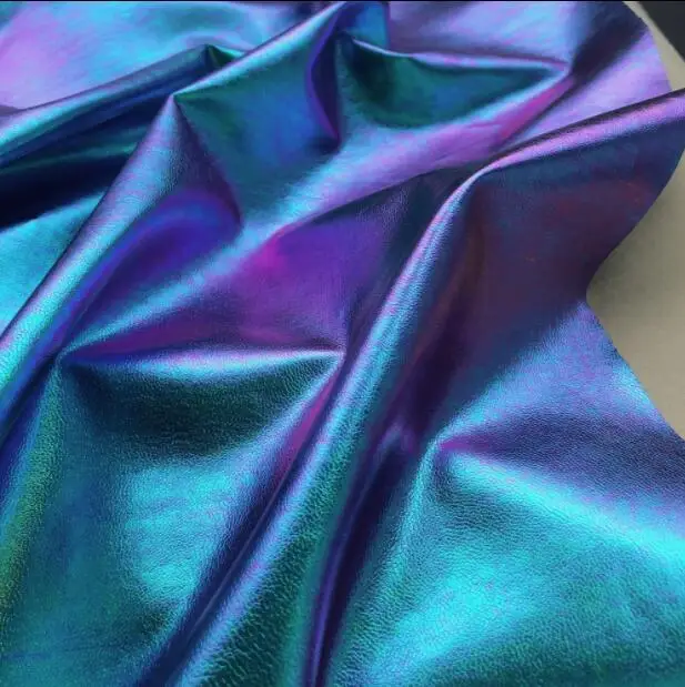 

Laser Mirage Blue Purple Leather pu mesh fabric dress diy textiles patch wedding tweed fabric telas por metro C576