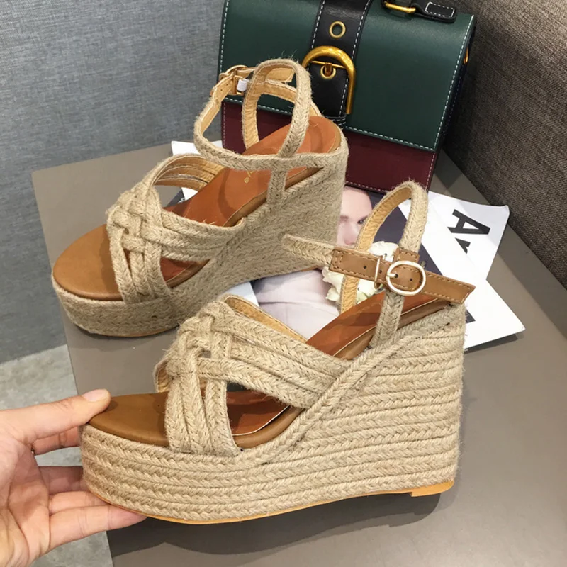 

Plus Size Summer Shoes Women Sandals Platform Wedges Hemp Rope Sandalen Casual Buckle Strap Beach Sandals Female Shoes