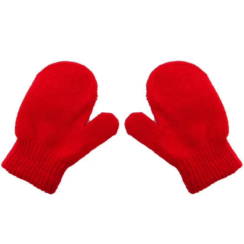 Милые детские вязаные теплые мягкие перчатки унисекс для маленьких мальчиков и девочек; яркие цвета; варежки; M89C6 - Цвет: Red