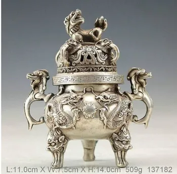 

YM 316 Silver Copper Incense Burner & Lid w Ming Dynasty Xuan De Mark art gif bronze Decoration