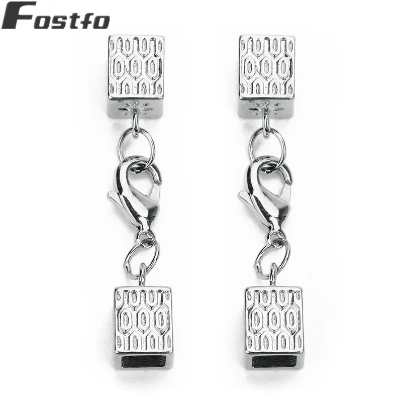 

3pcs 6mm Hole Metal Copper Square End Caps Clasps Lobster Clasps Connector Leather Cord DIY Bracelets Necklace Jewelry Making