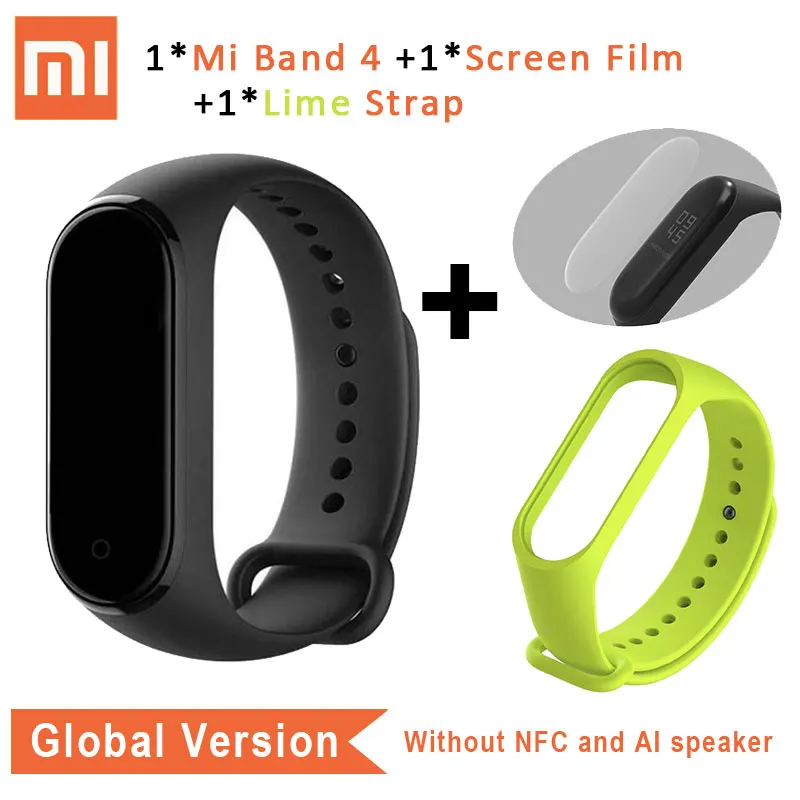 Xiaomi mi Band 4 глобальная версия браслет сердечного ритма mi Band 4 CN версия Смарт фитнес-Браслет Водонепроницаемый браслет умный браслет - Цвет: GB n Film n Lime