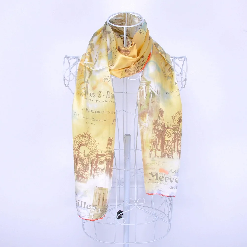 Натуральный шелк роскошный бренд шарф всемирно известный искусство длинные шали и палантины Париж