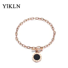 YiKLN классические римские цифры черный корпус цепь звено браслеты ювелирные изделия для женщин очаровательыне нержавеющие браслет bileklik YB18005