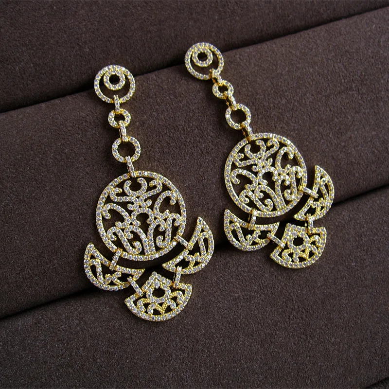 

Fashion new clear crystal AAA cubic zirconia pave setting 7.5cm long drop earrings,E9420
