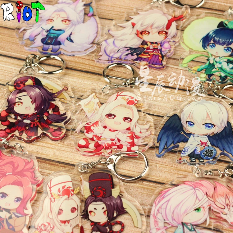 

5Pcs/Lot Onmyoji Ayakashi Ghost Guild Q version Anime Keychain Acrylic Transparent High Quality Colorful Woman Keyring Fans Gift
