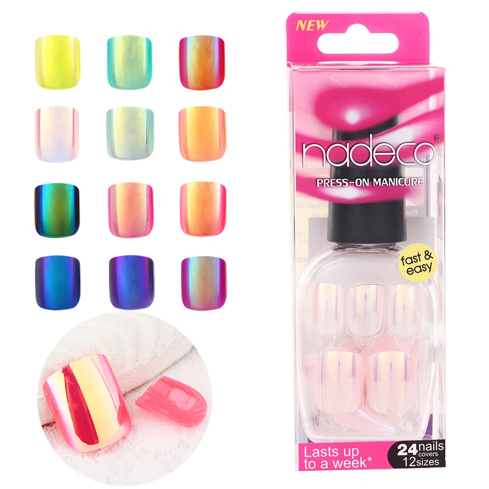 

11Pcs Mixed Colours False Nails Tips Charming Fake Nail Laser Color-changing Acrylic UV Gel Tips Short Length Artificial Nails