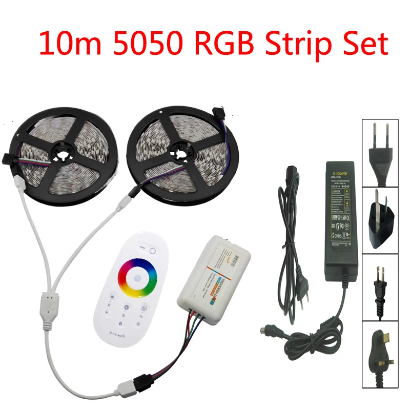 

Wireless RF Touch Remote Dimmer Controller+Transformer 220V 110V Power Supply+10m No Waterproof 3528 5050 RGB 60Led/M Led Strip