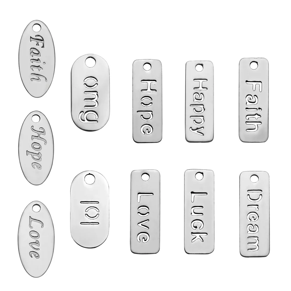 Somsoar Jewelry Meaningful words Stainless steel tag Pendant carving FAITH HOPE LOVE HAPPY for