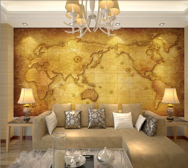 Luxury Embossed Mural Wallpaper World Map Tv Sofa