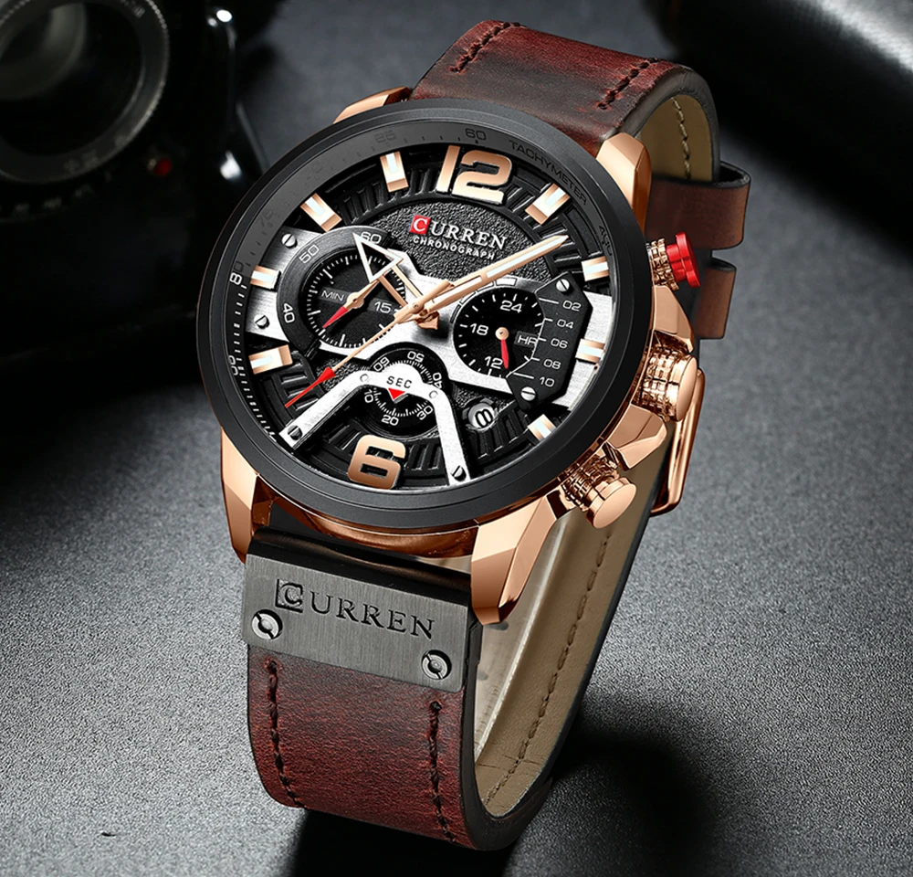 Мужские часы от ведущего бренда, роскошные мужские военные спортивные наручные часы, кожаные кварцевые часы erkek saat Curren 8329