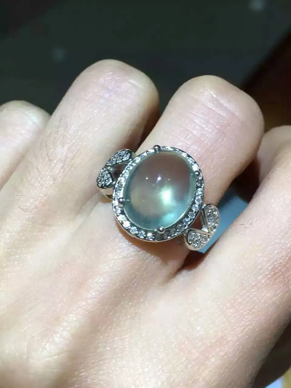 Natural green prehnite gem ring Natural gemstone ring S925 sterling silver ring elegant trendy scissors women girl gift Jewelry
