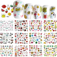 12 шт наклейки для ногтей, Мультяшные Популярные летние дизайнерские наклейки для ногтей, переводные наклейки для ногтей, слайдеры, Лаки, маникюрные TRBN1273-1284